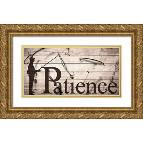 Patience Fishing Gold Ornate Wood Framed Art Print with Double Matting by Allen, Kimberly