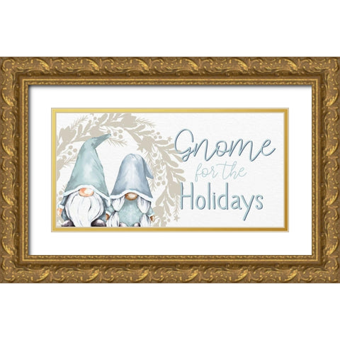 Gnome For The Holidays Gold Ornate Wood Framed Art Print with Double Matting by Allen, Kimberly