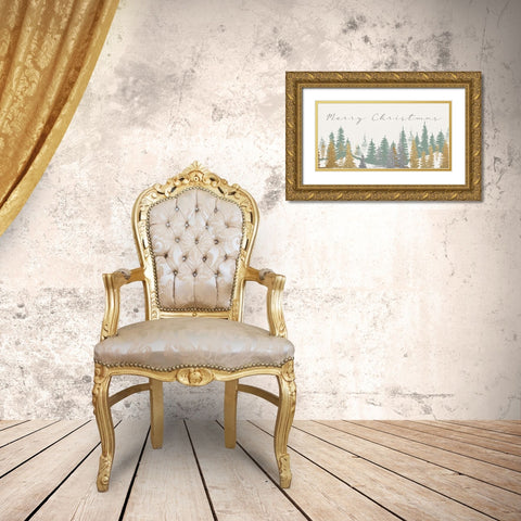 Merry Christmas Forest Gold Ornate Wood Framed Art Print with Double Matting by Allen, Kimberly