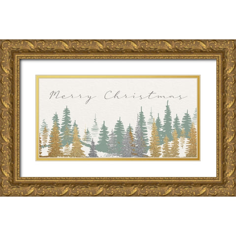 Merry Christmas Forest Gold Ornate Wood Framed Art Print with Double Matting by Allen, Kimberly