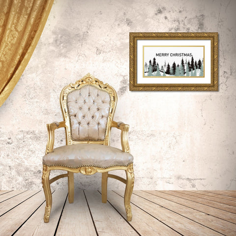 Merry Christmas Trees Gold Ornate Wood Framed Art Print with Double Matting by Allen, Kimberly