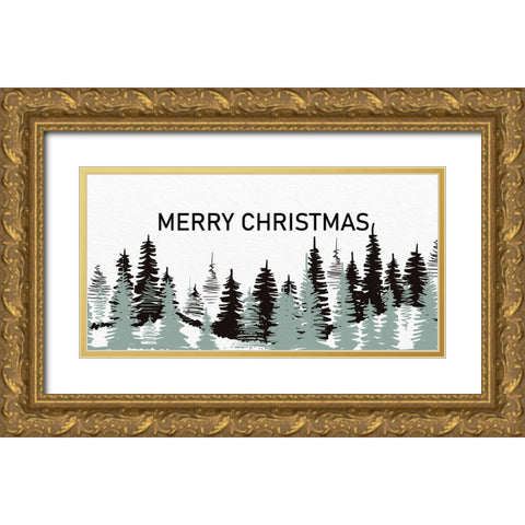 Merry Christmas Trees Gold Ornate Wood Framed Art Print with Double Matting by Allen, Kimberly