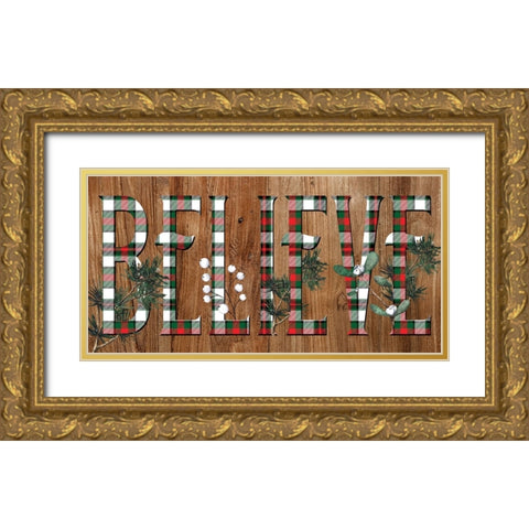 Believe Plaid Gold Ornate Wood Framed Art Print with Double Matting by Allen, Kimberly