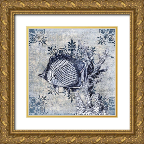 Marine Life Indigo 1 Gold Ornate Wood Framed Art Print with Double Matting by Allen, Kimberly
