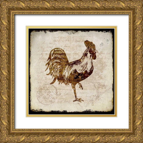 Vintage Rooster Square 1 Gold Ornate Wood Framed Art Print with Double Matting by Allen, Kimberly