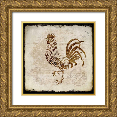 Vintage Rooster Square 2 Gold Ornate Wood Framed Art Print with Double Matting by Allen, Kimberly