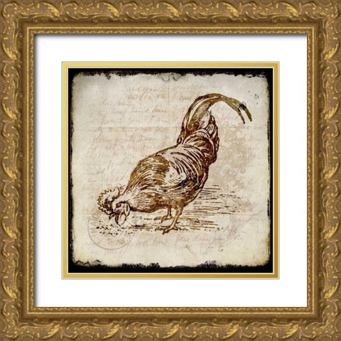 Vintage Rooster Square 3 Gold Ornate Wood Framed Art Print with Double Matting by Allen, Kimberly