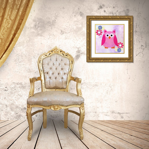 Retro Owl 1 Gold Ornate Wood Framed Art Print with Double Matting by Allen, Kimberly