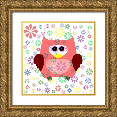 Owls and Flowers Gold Ornate Wood Framed Art Print with Double Matting by Allen, Kimberly