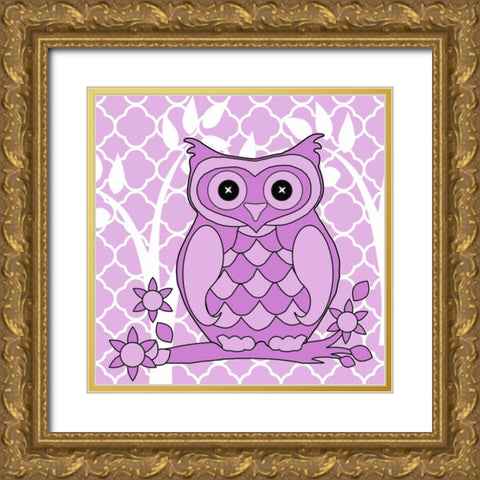 Lilac Patterened Owl Gold Ornate Wood Framed Art Print with Double Matting by Allen, Kimberly