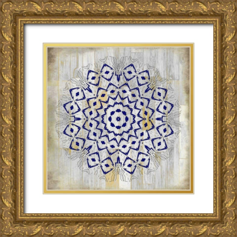 Indigo Tile 1 Gold Ornate Wood Framed Art Print with Double Matting by Allen, Kimberly