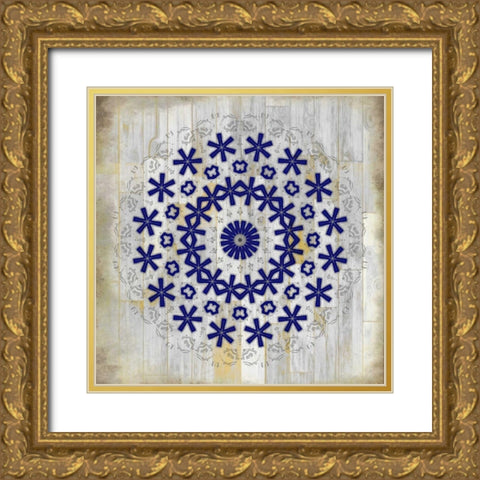 Indigo Tile 2 Gold Ornate Wood Framed Art Print with Double Matting by Allen, Kimberly
