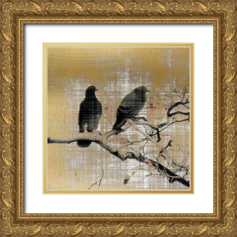 Black Birds 1 Gold Ornate Wood Framed Art Print with Double Matting by Allen, Kimberly