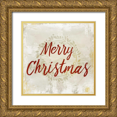 Merry Christmas Gold Ornate Wood Framed Art Print with Double Matting by Allen, Kimberly