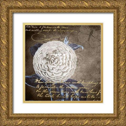 White Bloom Navy 1 Gold Ornate Wood Framed Art Print with Double Matting by Kimberly, Allen