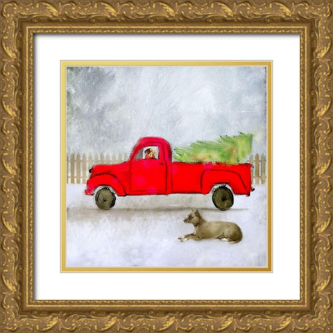 Pup In The Window Gold Ornate Wood Framed Art Print with Double Matting by Kimberly, Allen