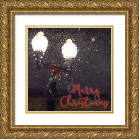 Light Post Christmas Gold Ornate Wood Framed Art Print with Double Matting by Kimberly, Allen