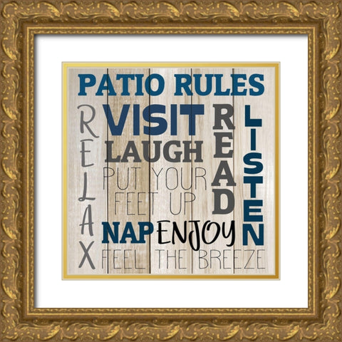 Patio Rules Gold Ornate Wood Framed Art Print with Double Matting by Allen, Kimberly