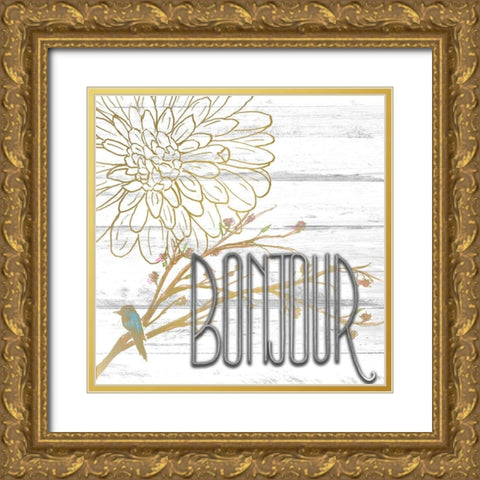 Bonjour Gold Ornate Wood Framed Art Print with Double Matting by Kimberly, Allen