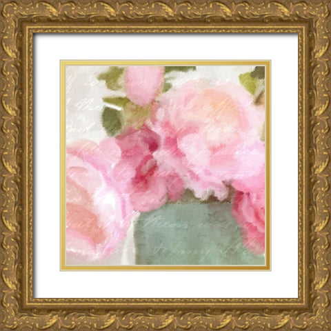 Pink Peonies Gold Ornate Wood Framed Art Print with Double Matting by Kimberly, Allen