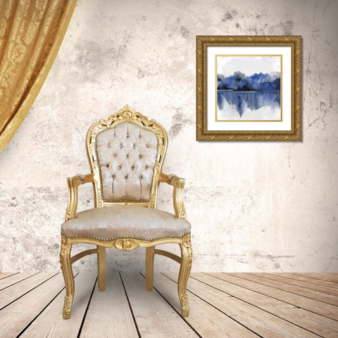 Indigo Trees Gold Ornate Wood Framed Art Print with Double Matting by Kimberly, Allen