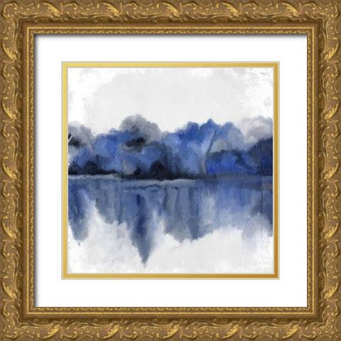 Indigo Trees Gold Ornate Wood Framed Art Print with Double Matting by Kimberly, Allen