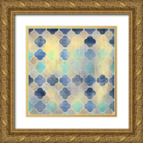 Indigo Marble Pattern Gold Ornate Wood Framed Art Print with Double Matting by Allen, Kimberly