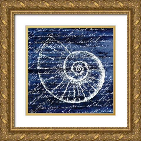 Indigo Shell 1 Gold Ornate Wood Framed Art Print with Double Matting by Kimberly, Allen