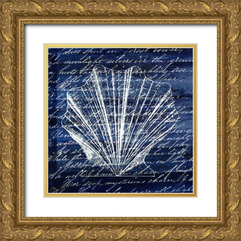 Indigo Shell 2 Gold Ornate Wood Framed Art Print with Double Matting by Kimberly, Allen