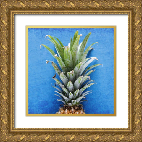 Pineapple Blue 1 Gold Ornate Wood Framed Art Print with Double Matting by Kimberly, Allen