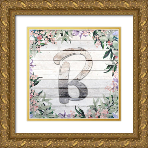 B Monogram Gold Ornate Wood Framed Art Print with Double Matting by Kimberly, Allen
