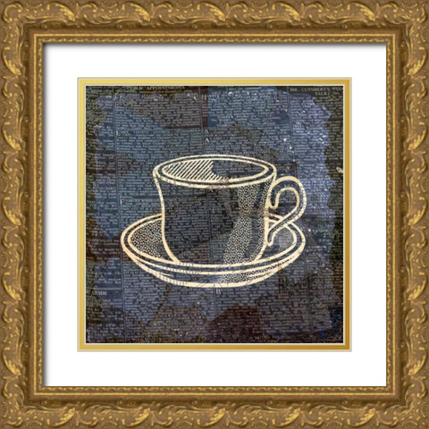 Coffee On Print Blue 1 Gold Ornate Wood Framed Art Print with Double Matting by Allen, Kimberly