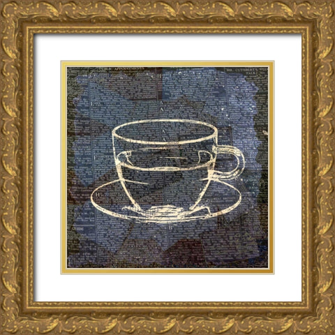 Coffee On Print Blue 2 Gold Ornate Wood Framed Art Print with Double Matting by Allen, Kimberly