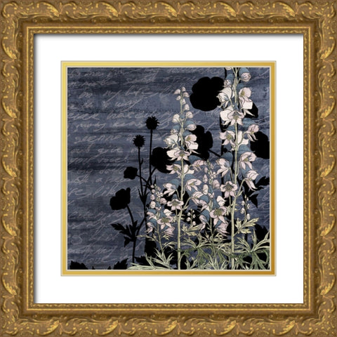 Navy Square Floral 2 Gold Ornate Wood Framed Art Print with Double Matting by Kimberly, Allen