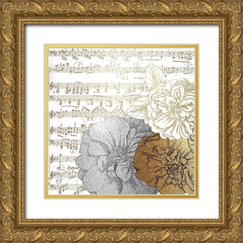 Mettalic Notes 2 Gold Ornate Wood Framed Art Print with Double Matting by Kimberly, Allen
