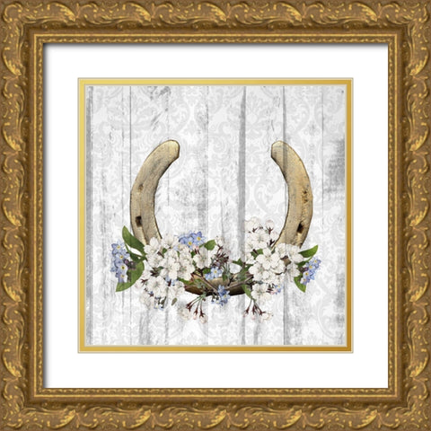 Horseshoe Floral 1 Gold Ornate Wood Framed Art Print with Double Matting by Kimberly, Allen