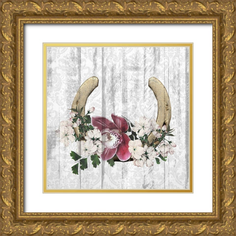 Horseshoe Floral 2 Gold Ornate Wood Framed Art Print with Double Matting by Kimberly, Allen