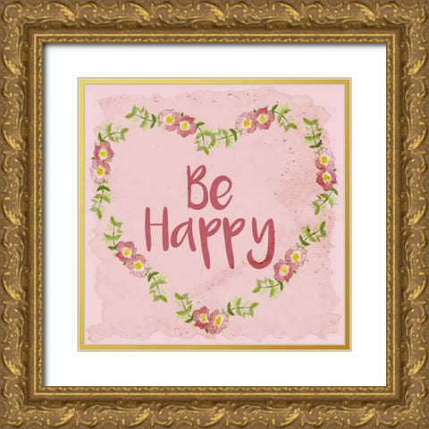 Be Happy Gold Ornate Wood Framed Art Print with Double Matting by Allen, Kimberly