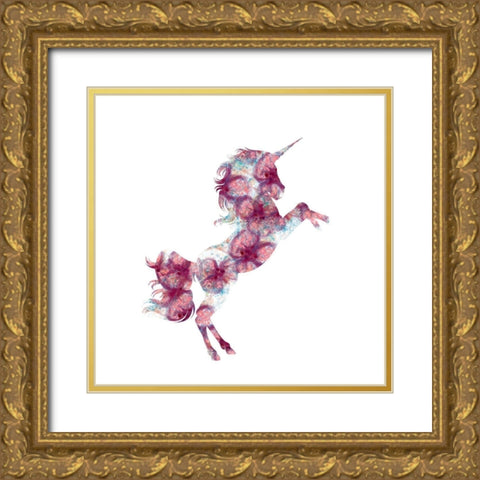 Unicorn Flowers Gold Ornate Wood Framed Art Print with Double Matting by Kimberly, Allen