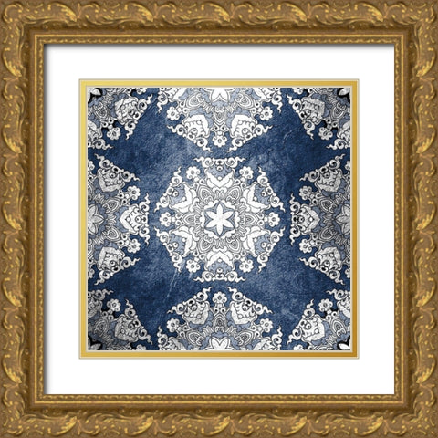 Navy Tiled 1 Gold Ornate Wood Framed Art Print with Double Matting by Kimberly, Allen