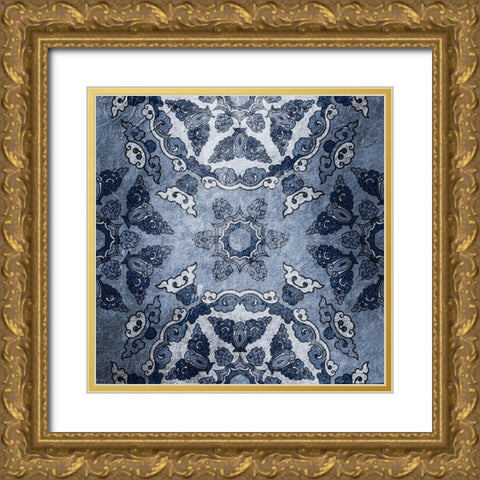 Navy Tiled 2 Gold Ornate Wood Framed Art Print with Double Matting by Kimberly, Allen