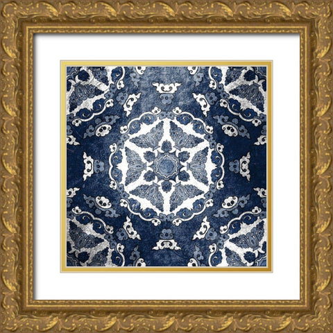 Navy Tiled 3 Gold Ornate Wood Framed Art Print with Double Matting by Kimberly, Allen