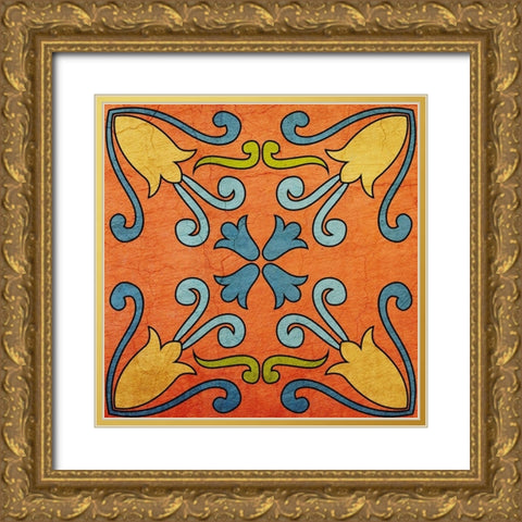 Colorful Tile 3 Gold Ornate Wood Framed Art Print with Double Matting by Kimberly, Allen