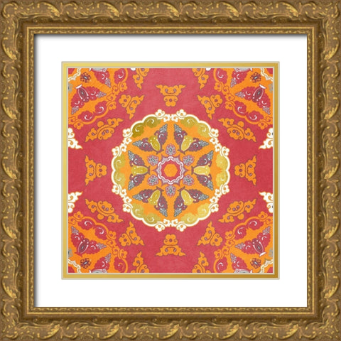 Medallion Pink 3 Gold Ornate Wood Framed Art Print with Double Matting by Kimberly, Allen
