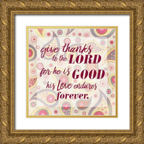 Give Thanks Paisley Gold Ornate Wood Framed Art Print with Double Matting by Allen, Kimberly