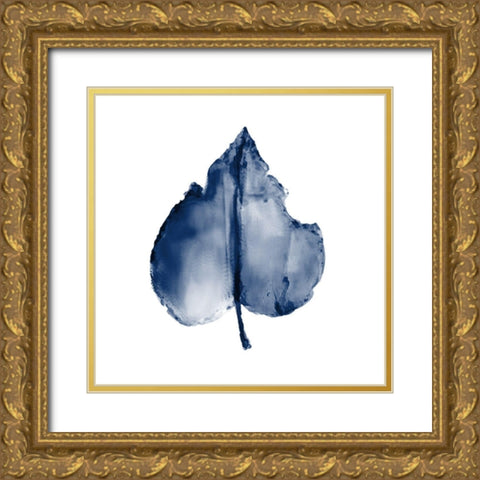 Navy Leaf Print 2 Gold Ornate Wood Framed Art Print with Double Matting by Kimberly, Allen
