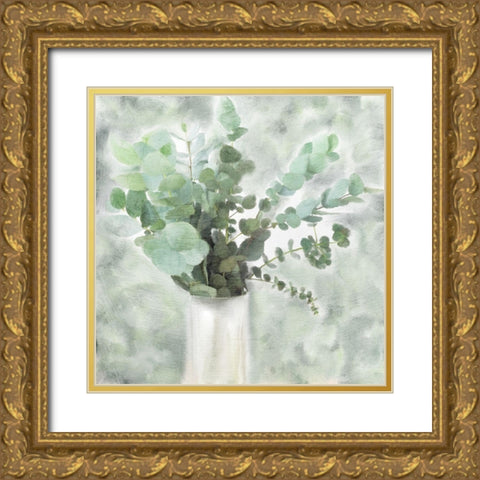 Eucalyptus Vase Gold Ornate Wood Framed Art Print with Double Matting by Kimberly, Allen