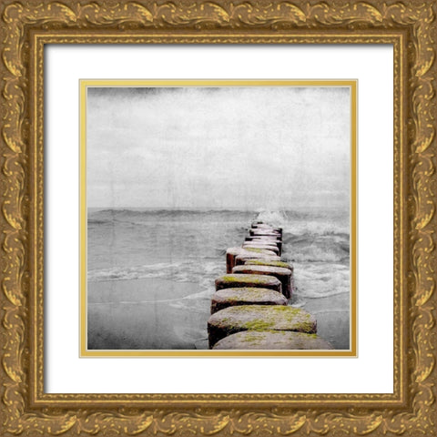 Beach Line Gold Ornate Wood Framed Art Print with Double Matting by Kimberly, Allen