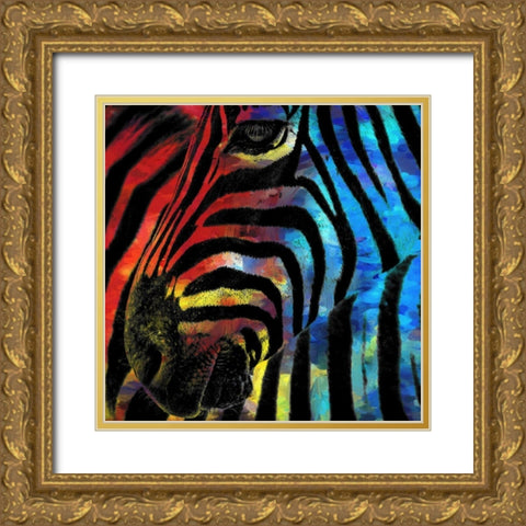 Zebra 1 Gold Ornate Wood Framed Art Print with Double Matting by Kimberly, Allen