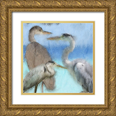 Herons Gold Ornate Wood Framed Art Print with Double Matting by Kimberly, Allen